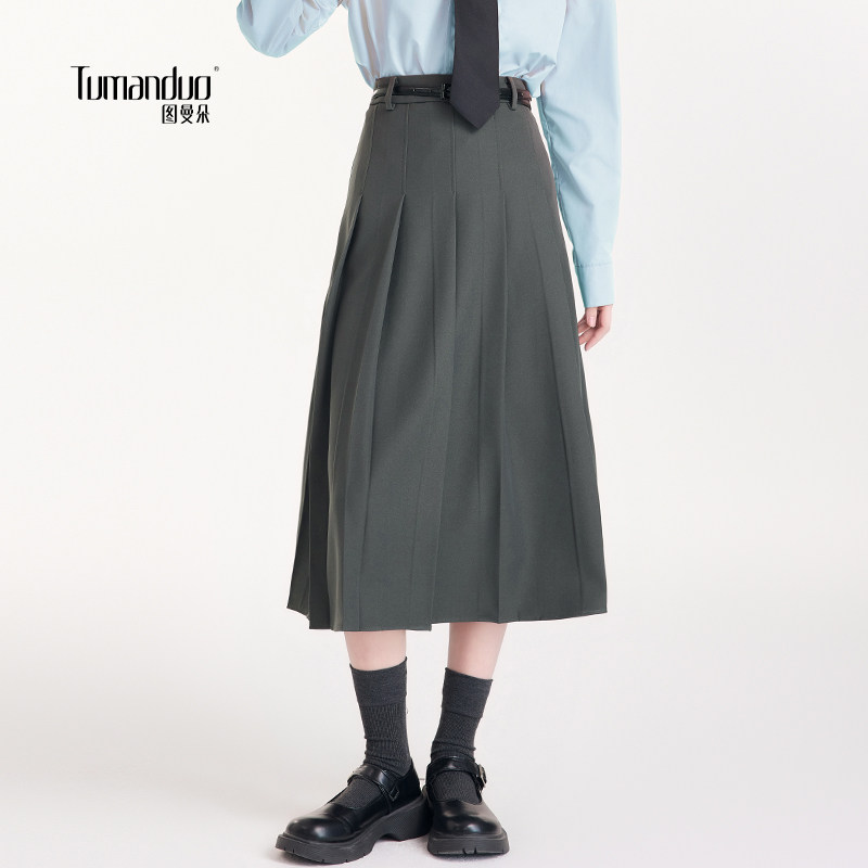 图曼朵【学院风】灰色百褶半身裙