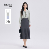 图曼朵绿色缎面衬衫 女士早春通勤职场轻熟风职业面试衬衣法式 上衣