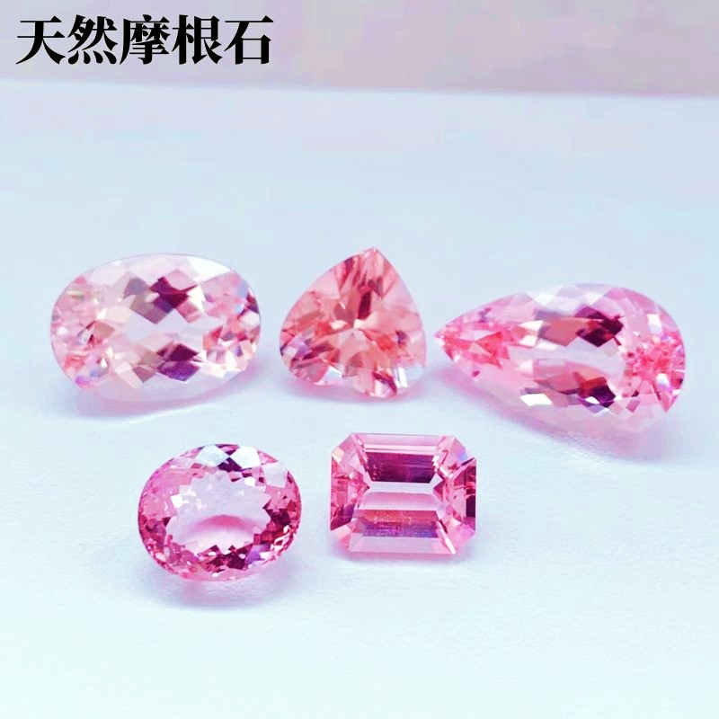 天然高品质精工切粉色摩根石裸石18K金银定制镶嵌戒指吊坠两用款