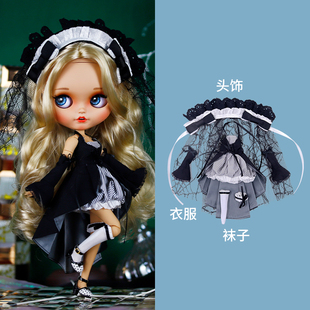 ICY 19关节ob24娃衣 DBS小布娃娃衣服黑暗哥特御姐蕾丝女仆套装