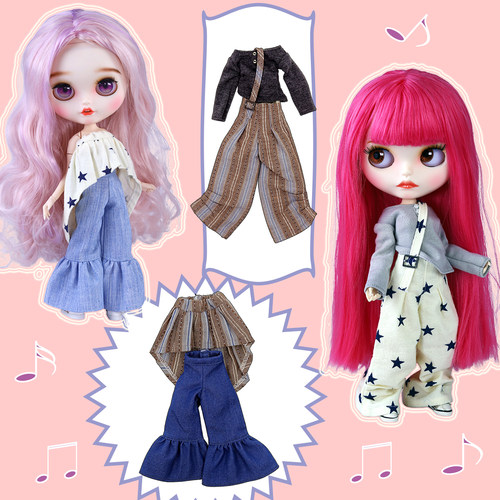 ICY DBS小布娃娃衣服休闲背带喇叭长裤套装19关节azoneS/ob24娃衣