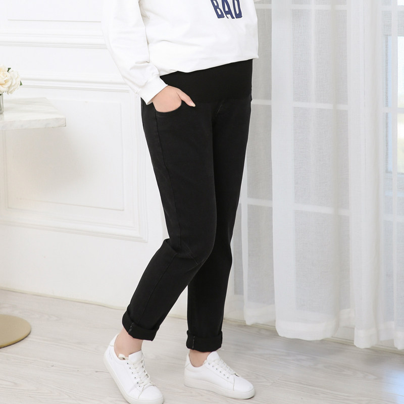 孕妇牛仔裤大码2k00斤秋冬季外穿打底裤加绒加厚托腹长裤子怀孕期