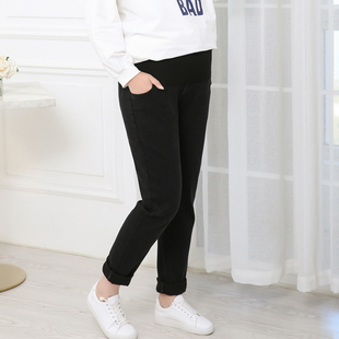 孕妇牛仔裤大码200斤秋冬季外穿打底裤加绒加厚托腹长裤子怀孕期