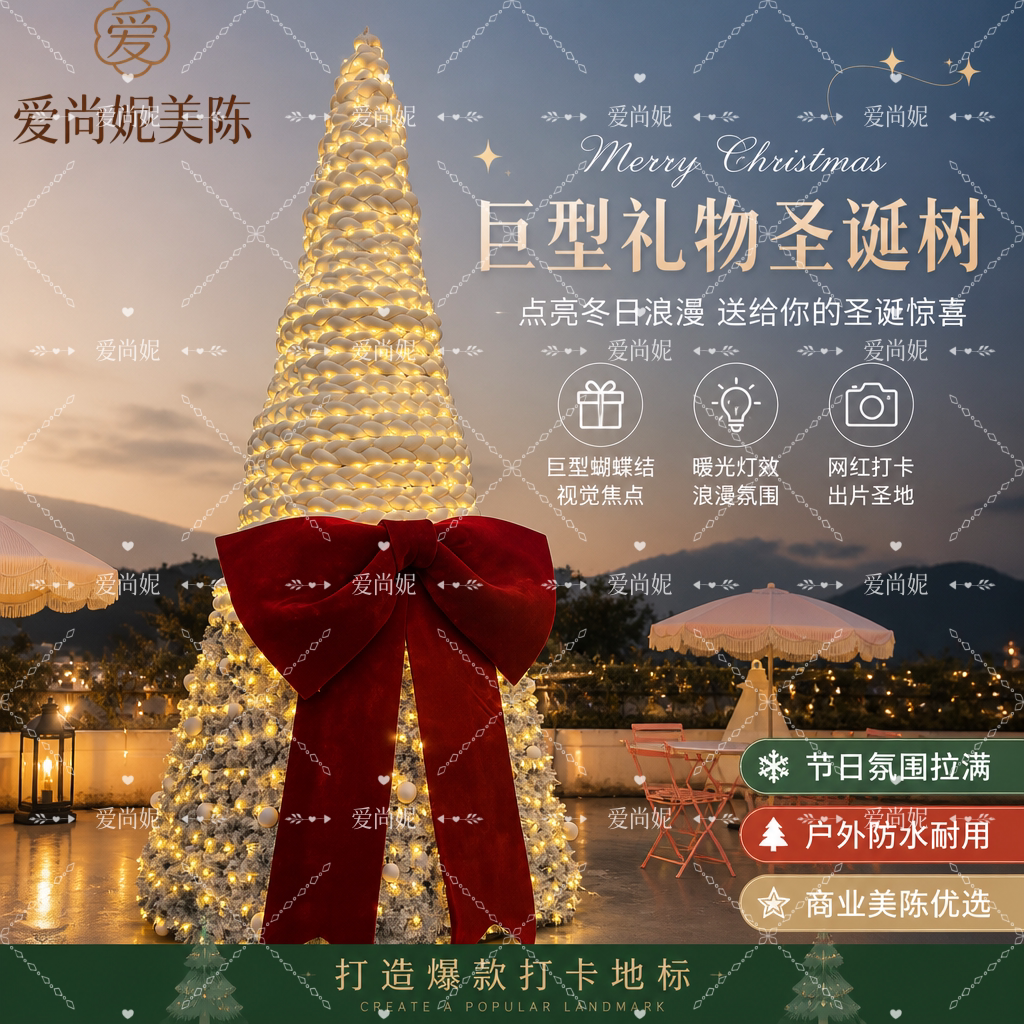 圣诞巨型礼物树广场圣诞节大型LED发光装饰展会活动节日氛围灯布