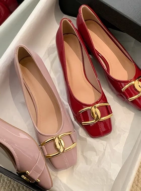 【sheii苏茵茵】精致患者~方头软皮水钻扣带粗跟玛丽珍单鞋女婚鞋