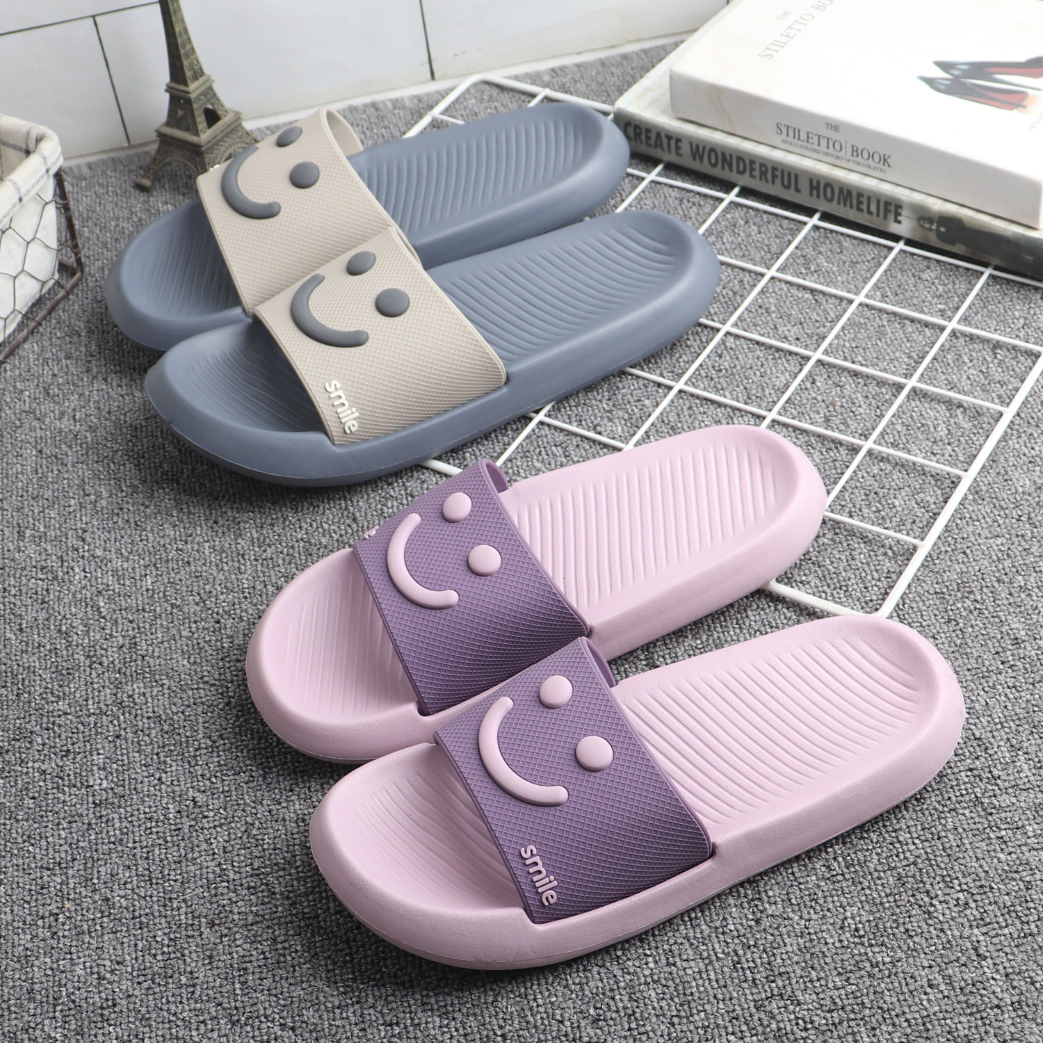 网红笑脸一字拖女夏季居家浴室防滑拖鞋外穿平底轻便柔软凉拖鞋男,女鞋,一字拖,淘宝优惠券,粉丝福利购,淘宝优惠卷