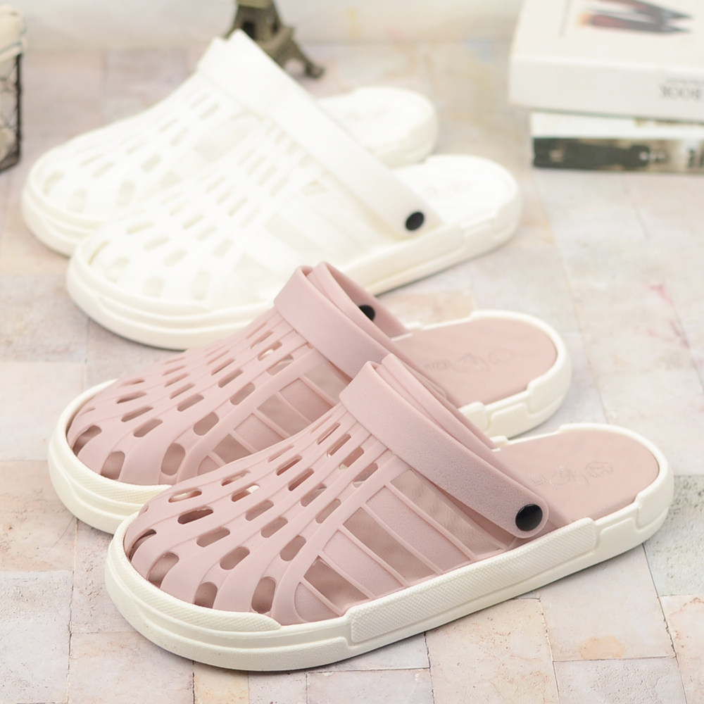包头凉拖鞋女镂空两穿透气白色防滑浴室沙滩塑胶拖鞋夏季外穿休闲