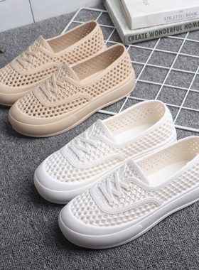 夏季防滑软底透气散步网状洞洞鞋妈妈凉鞋舒适护士白色工作鞋雨鞋