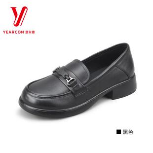 意尔康女款乐福鞋年新款粗跟通勤时尚真皮小皮鞋