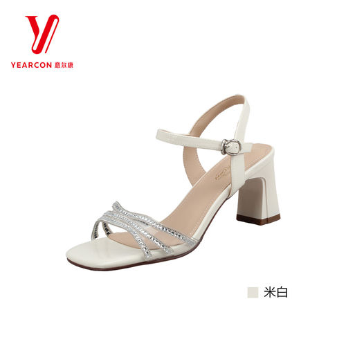 意尔康夏季水钻粗跟女凉鞋