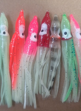 海钓7cm夜光鱿鱼须章鱼海鲈多彩软饵假饵渔具路亚饵红色串钩红皮