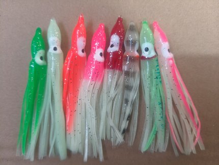 海钓7cm夜光鱿鱼须章鱼海鲈多彩软饵假饵渔具路亚饵红色串钩红皮