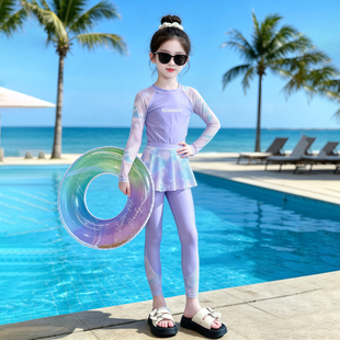 女童分体泳衣夏装2026新款儿童夏季长袖防晒速干游泳衣女大童泳装