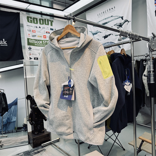 吸湿透气保温中间层男女通用户外山系连帽针织抓绒衣拉链开衫外套
