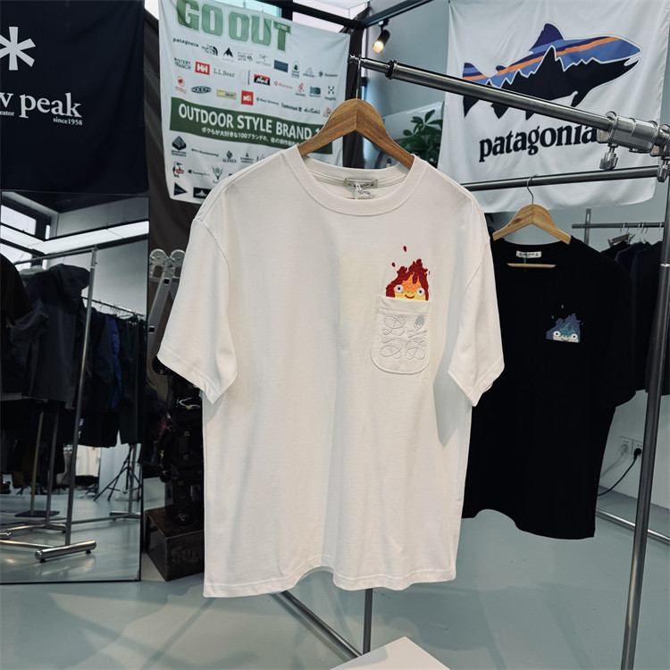 重磅全棉设计师款万针刺绣胸前口袋男女通用休闲宽松圆领短袖T恤