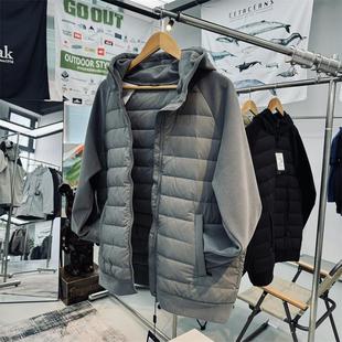 男女同款户外山系可作中间层内搭轻便保暖针织拼接宽松连帽羽绒服