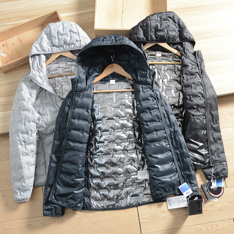 全身压胶防钻绒奥米热反射内衬冬季轻薄款连帽羽绒服男夹克外套