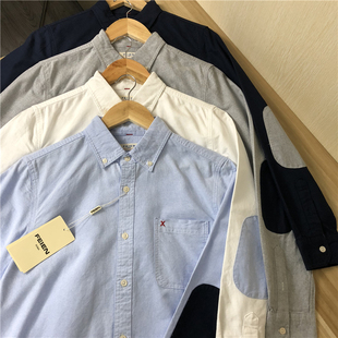 手肘贴布补丁 休闲衬衫 全棉水洗牛津纺男士 修身 衬衣 春季 外贸男装