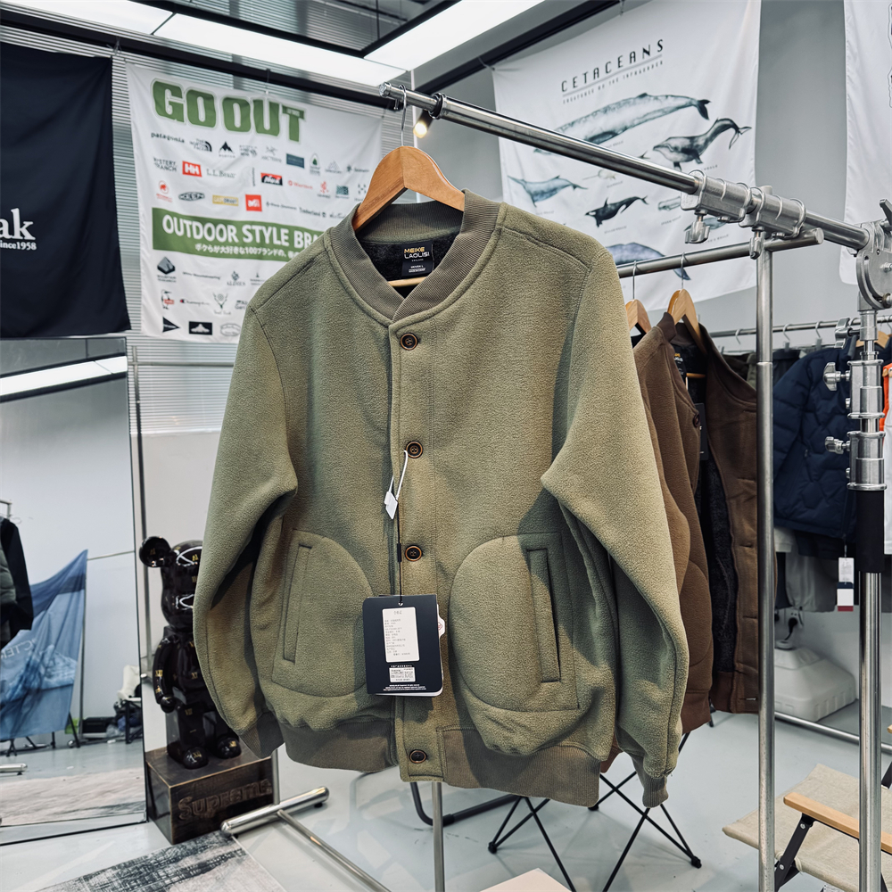 户外防风保暖加厚棒球领抓绒衣