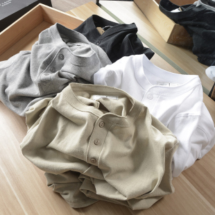 T恤男纯色百搭打底衫 十年穿不坏280克重磅全棉水洗亨利领秋季 长袖