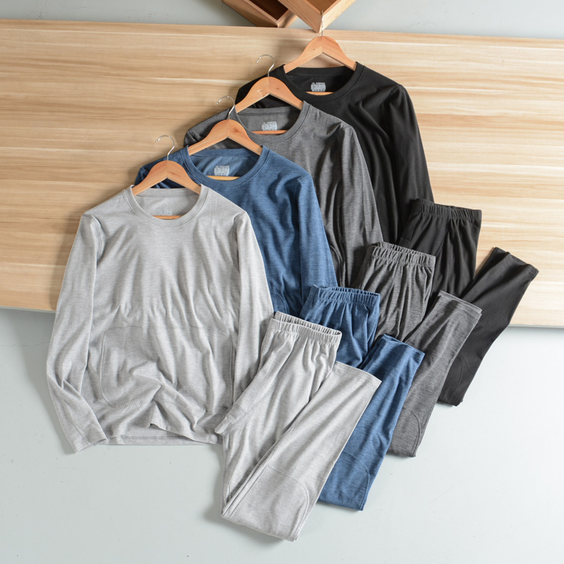 双面绒桑蚕丝绵羊毛混纺面料加强贴片男士保暖内衣套装秋衣秋裤