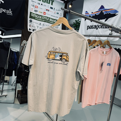 后背印花短袖T恤有机棉户外男女