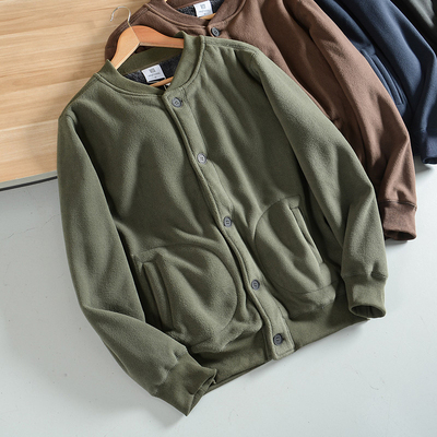 棒球领秋冬宽松加厚摇粒绒夹克