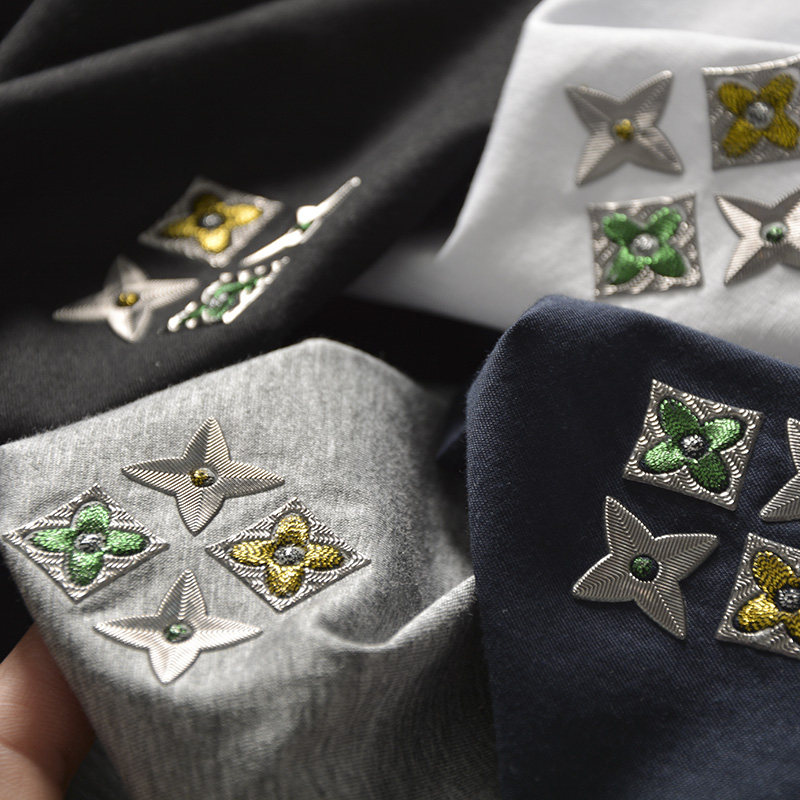 高级牛货!金属丝刺绣+定制丝光棉 男士高端休闲圆领短袖T恤体恤