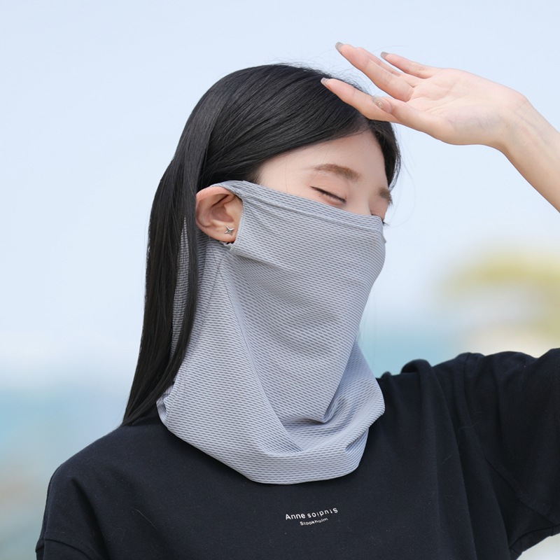 锦纶防晒面罩男全脸防护夏季户外冰丝挂耳面纱女开车骑行护颈围脖