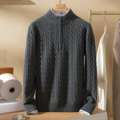 加厚半高领100%山羊绒衫男毛衣