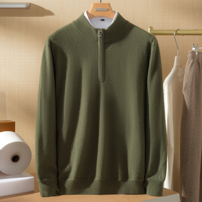 半拉链半高领100%山羊绒衫