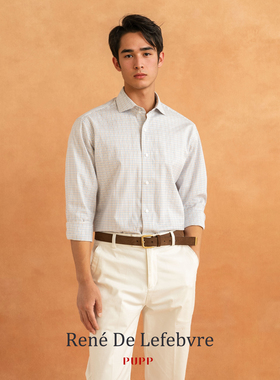 春秋季男士休闲商务通勤温莎领120S细小格纹长袖绅士翻领衬衣衬衫