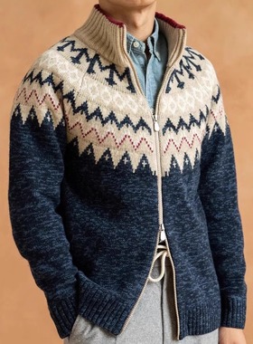 PUPP秋冬BC款男士拉链纳瓦霍民族风羊毛针织衫半高领外套长袖毛衣