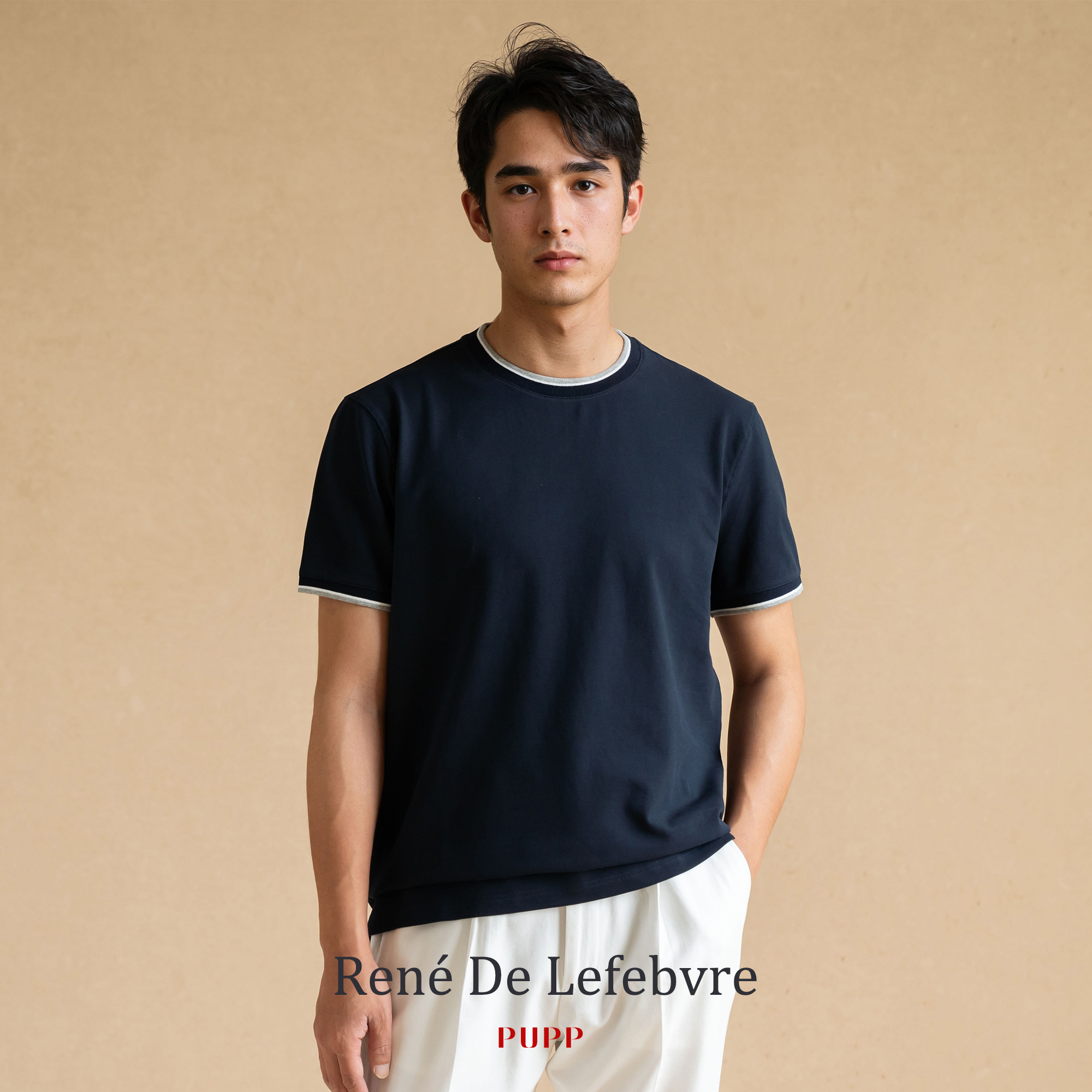 PUPP夏季男士RL风珠地棉圆领短袖宽松半袖拼接撞色商务T恤POLO衫