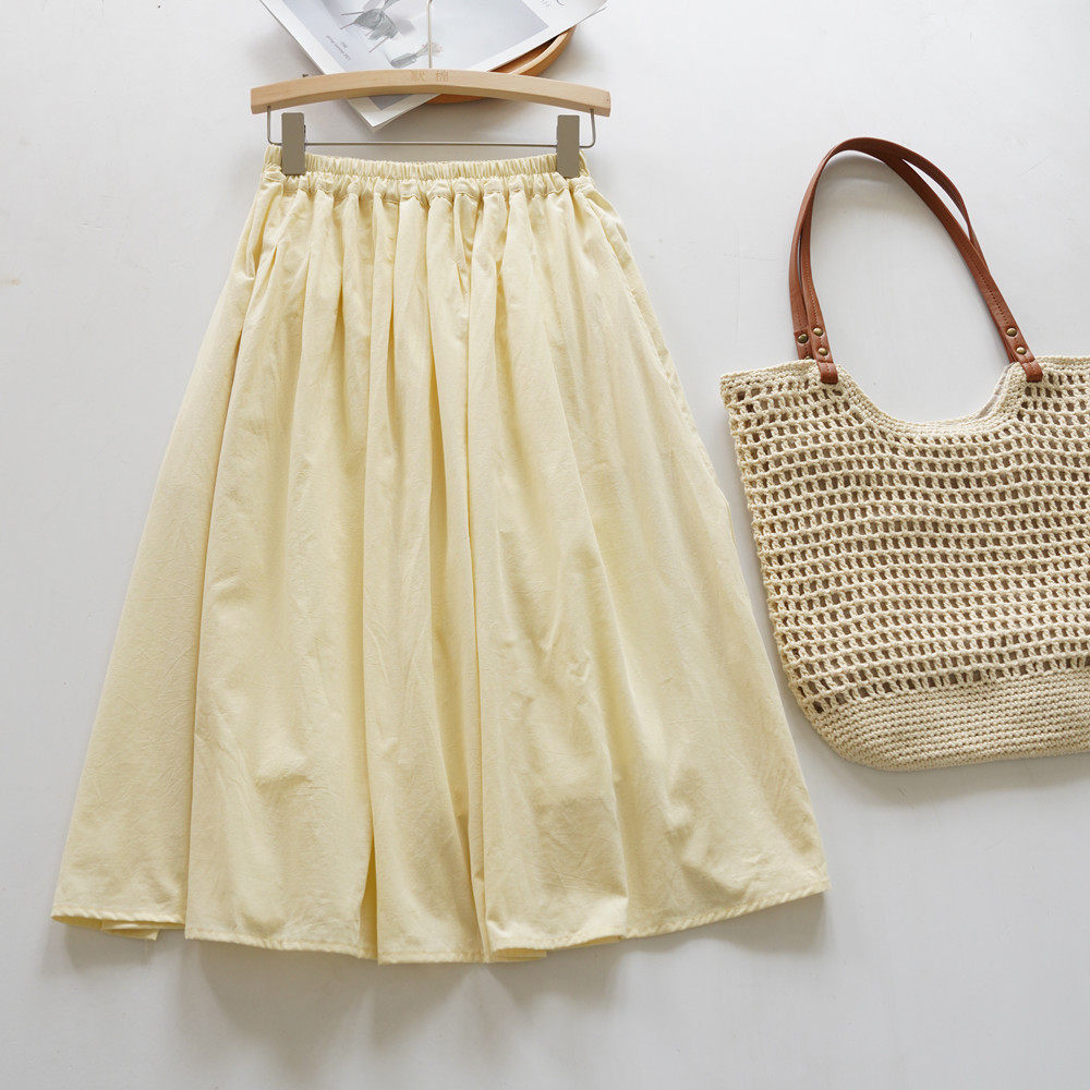 默棉  法式小众设计文艺奶黄色水洗褶皱棉半身裙女夏季小个子,女装/女士精品,半身裙,淘宝优惠券,粉丝福利购,淘宝优惠卷