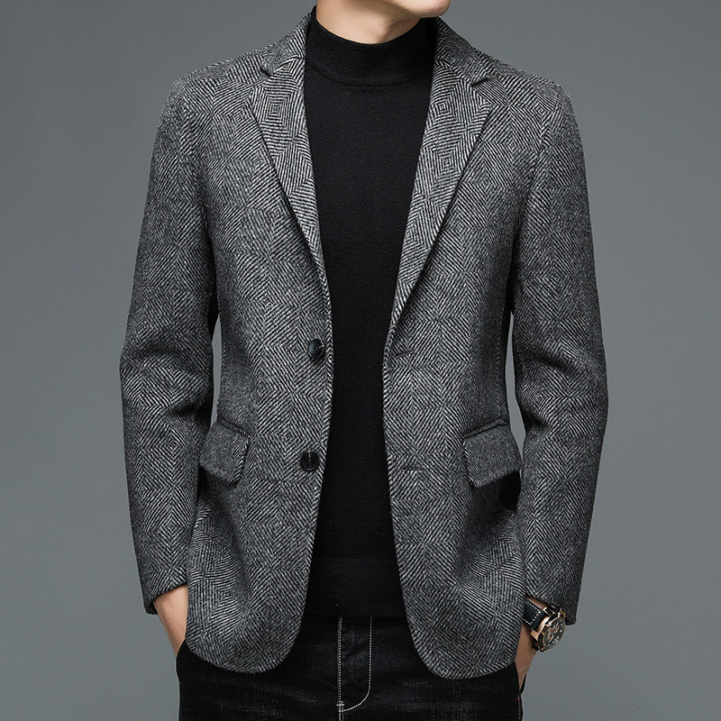 M2125钱塘2020-3冬男士羊毛呢人字格西装商务精品休闲加厚P320，男装毛呢大衣，钱塘207-3