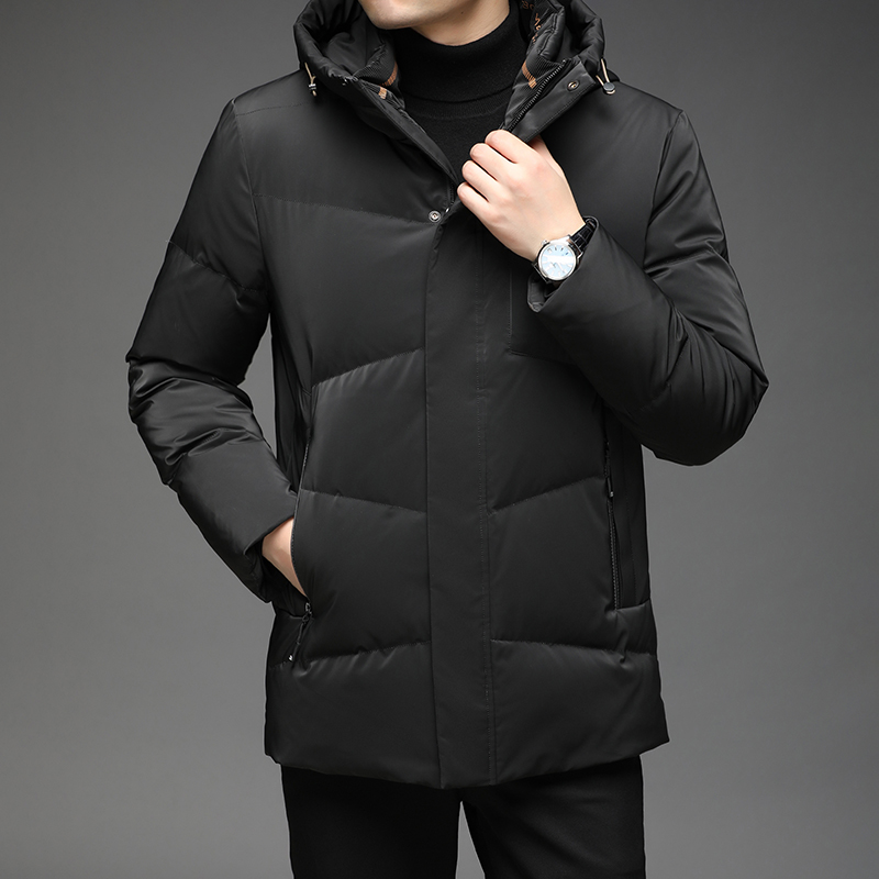 B2107钱塘2020-3冬季PU皮纯色男士羽绒服90白鸭绒立领休闲P290，男装羽绒服，钱塘207-3