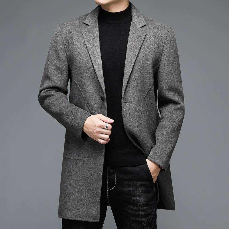 M8803钱塘2020-3冬男士双面呢大衣毛呢外套中长款双面羊毛P310图片