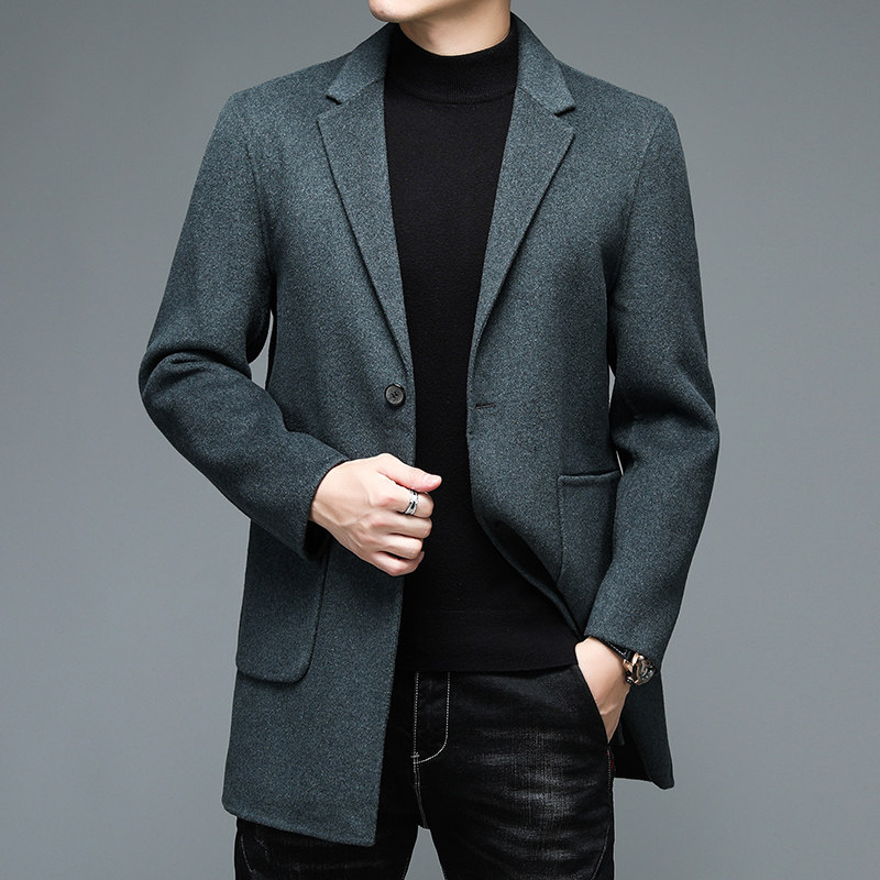M8806钱塘2020-3冬男士双面呢大衣毛呢外套中长款双面羊毛P310图片