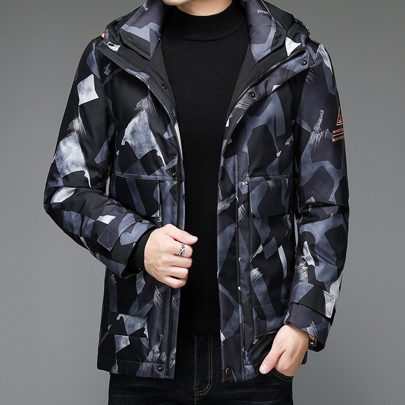 V9381钱塘2020-3冬季羽绒服90鸭绒迷彩连帽男士商务休闲外套P275，男装羽绒服，钱塘207-3