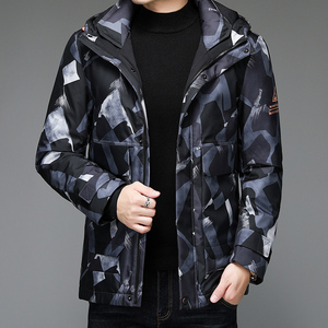 V9381钱塘2020-3冬季羽绒服90鸭绒迷彩连帽男士商务休闲外套P275,男装羽绒服,钱塘207-3
