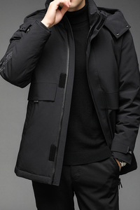 B8627钱塘2020-3冬季连帽男士羽绒服90白鸭绒中长款多口袋P315图片