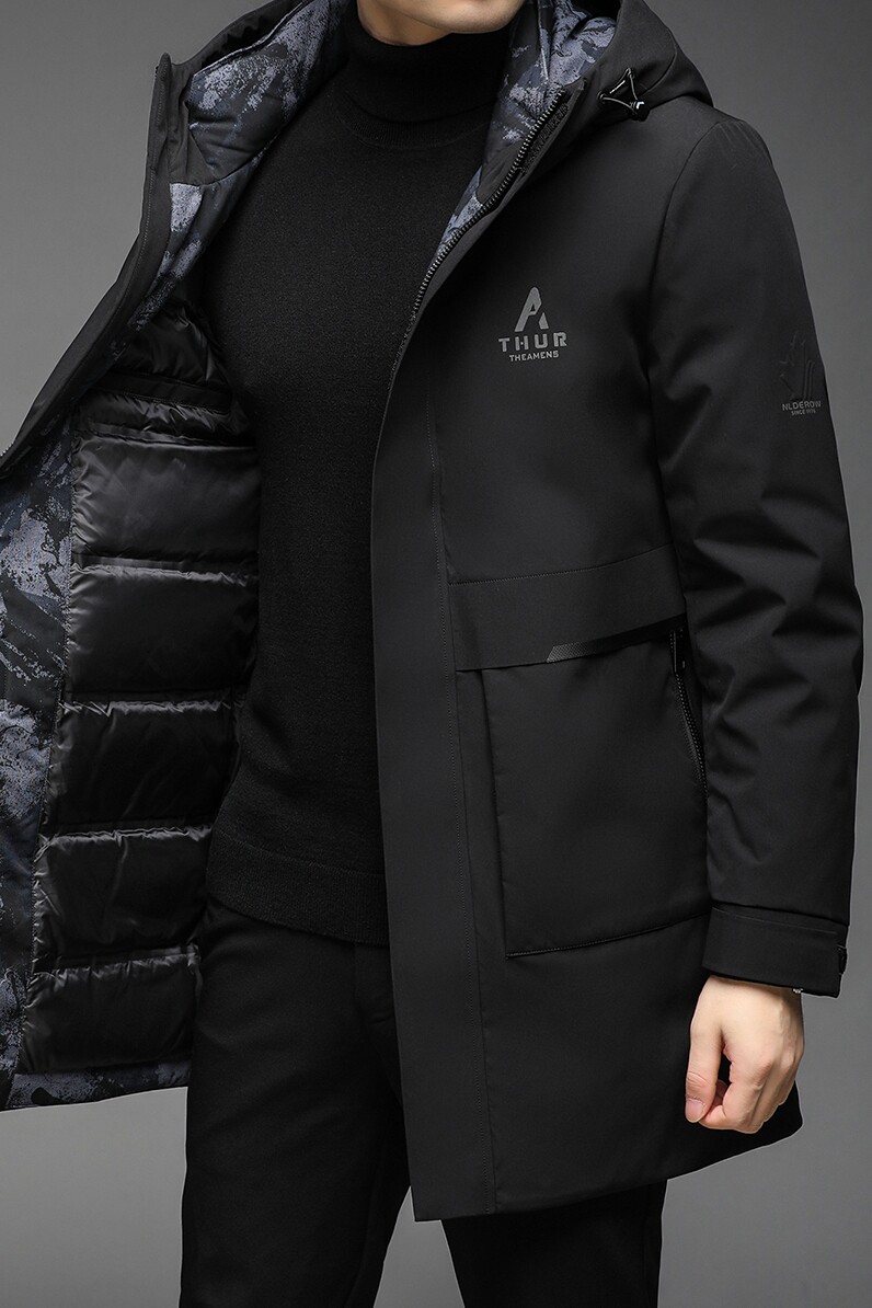 B04钱塘2020-3冬季男士羽绒服90白鸭绒连帽休闲中长款外套P275,男装羽绒服,钱塘207-3
