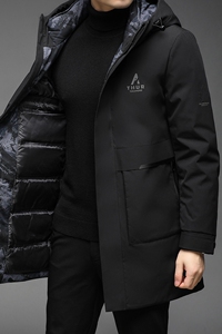 B04钱塘2020-3冬季男士羽绒服90白鸭绒连帽休闲中长款外套P275图片