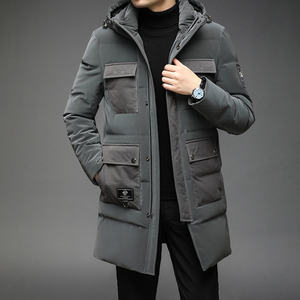 B8258钱塘2020-3冬季连帽男士羽绒服90白鸭绒中长款多口袋P340图片