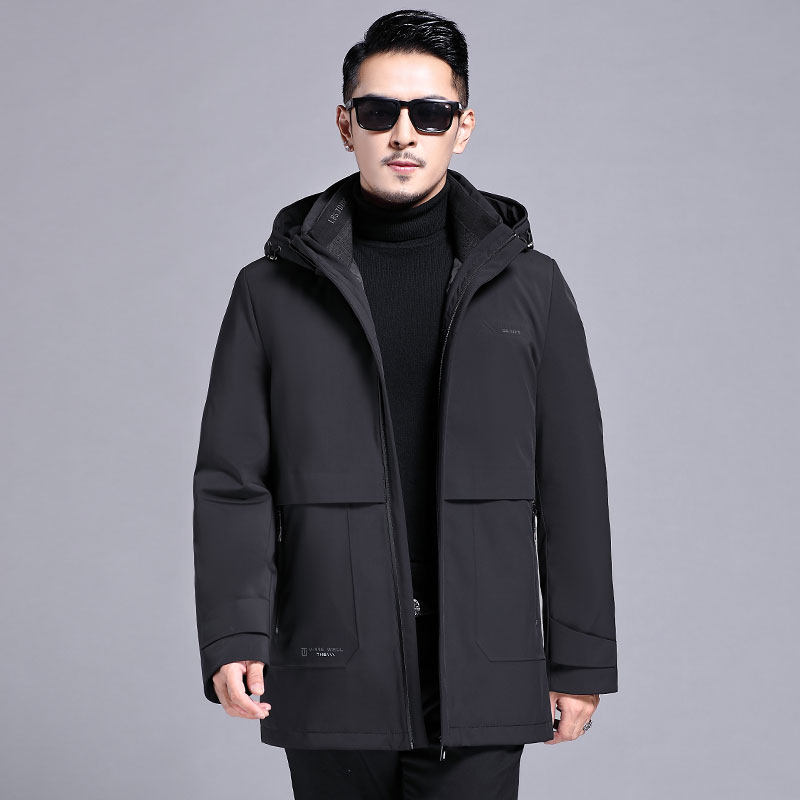 B7186钱塘2020-3冬季连帽男士羽绒服90白鸭绒中年内胆可脱卸P340图片