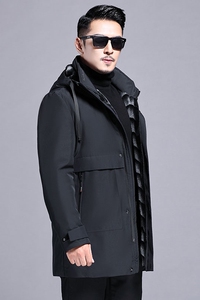 B9612钱塘2020-3冬季连帽男士仿貂绒内里中长款休闲外穿外套P210图片