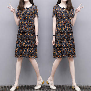 2026夏季新款百褶领a字雪纺网纱裙中长款宽松遮肉碎花连衣裙女装