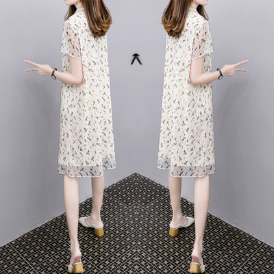 夏季新款V领雪纺网纱连衣裙