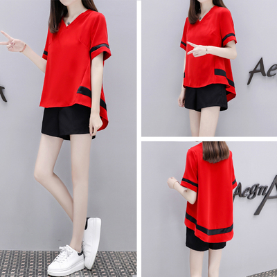 宽松时尚显瘦阔腿短裤两件套装女